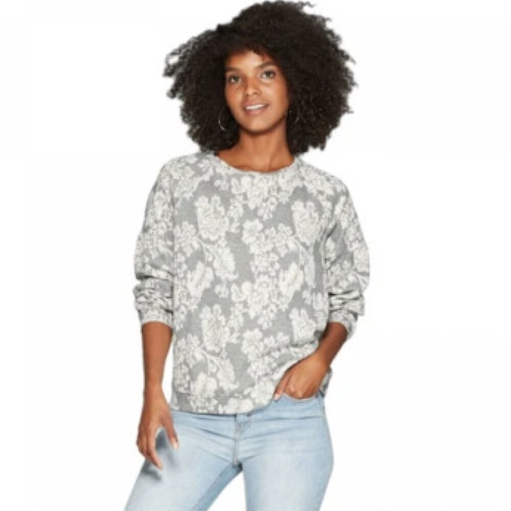 Knox Rose Gray and White Floral Sweatshirt Size XS